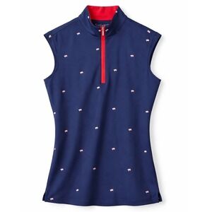 SanSoleil Golf Top L UPF 50 Sleeveless 1/4 Zip Navy USA Flag Print Athletic